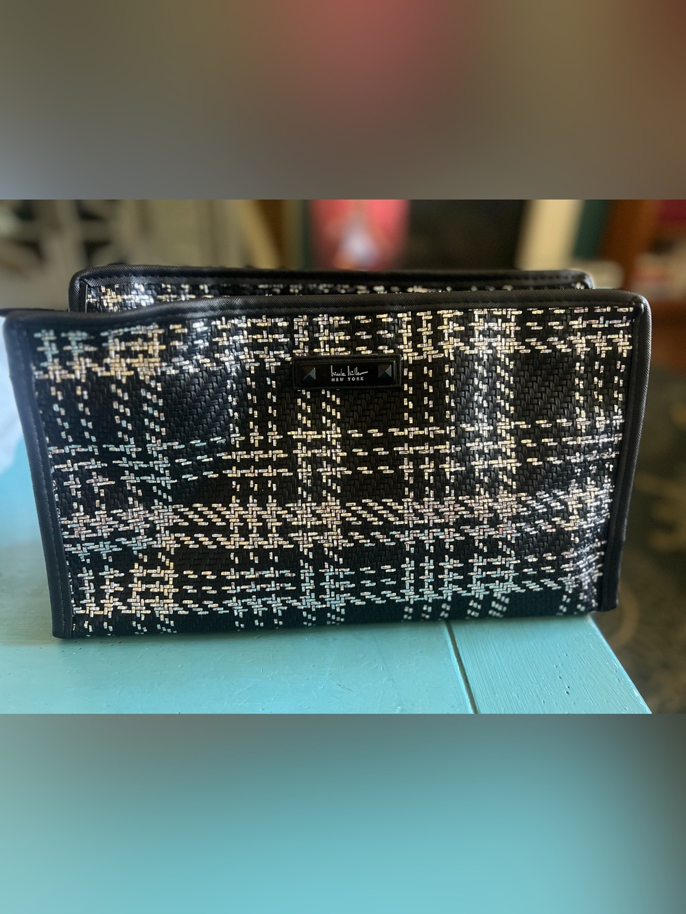 Nicole Miller Black and Silver Woven Travel Tote